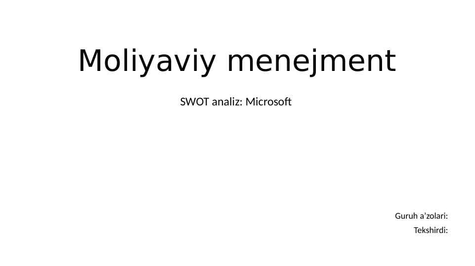 SWOT analiz Microsoft kompaniyasi uchun
