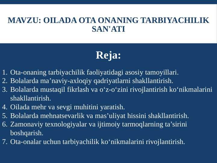 OILADA OTA ONANING TARBIYACHILIK SAN'ATI
