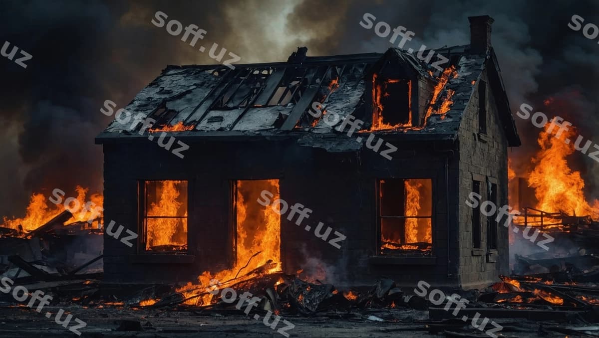 Od bino yondirilgan uy | Fire building burning house