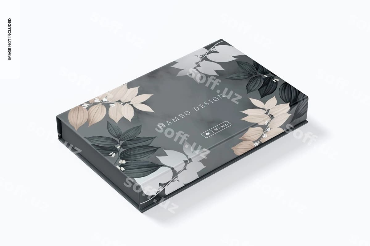 Tekis magnitli quticha namunasi tomon ko'rinishi | Flat magnetic box mockup side view