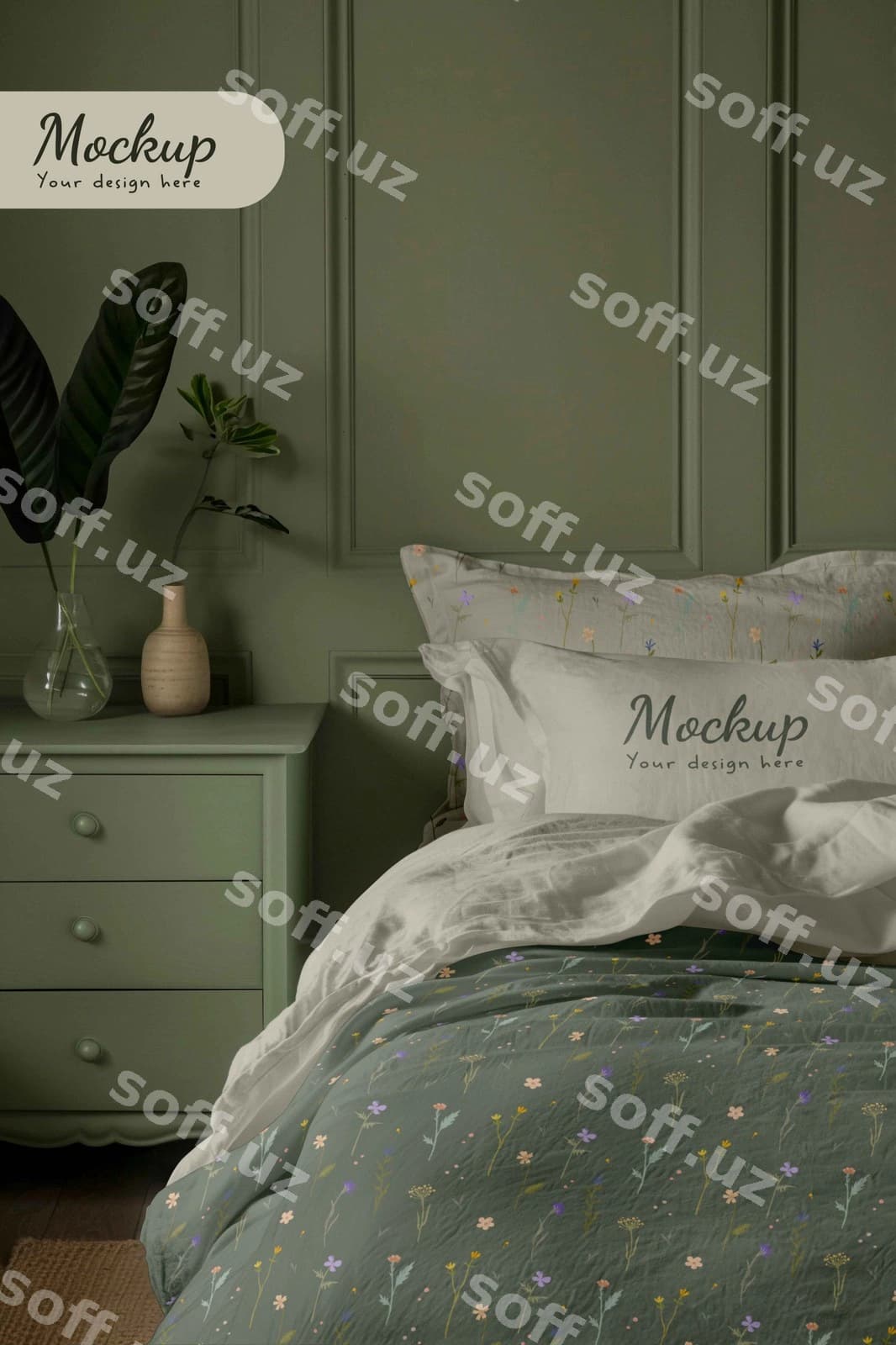 Gulli estetik yotoq parychka namunasi | Floral aesthetic bed sheet mockup