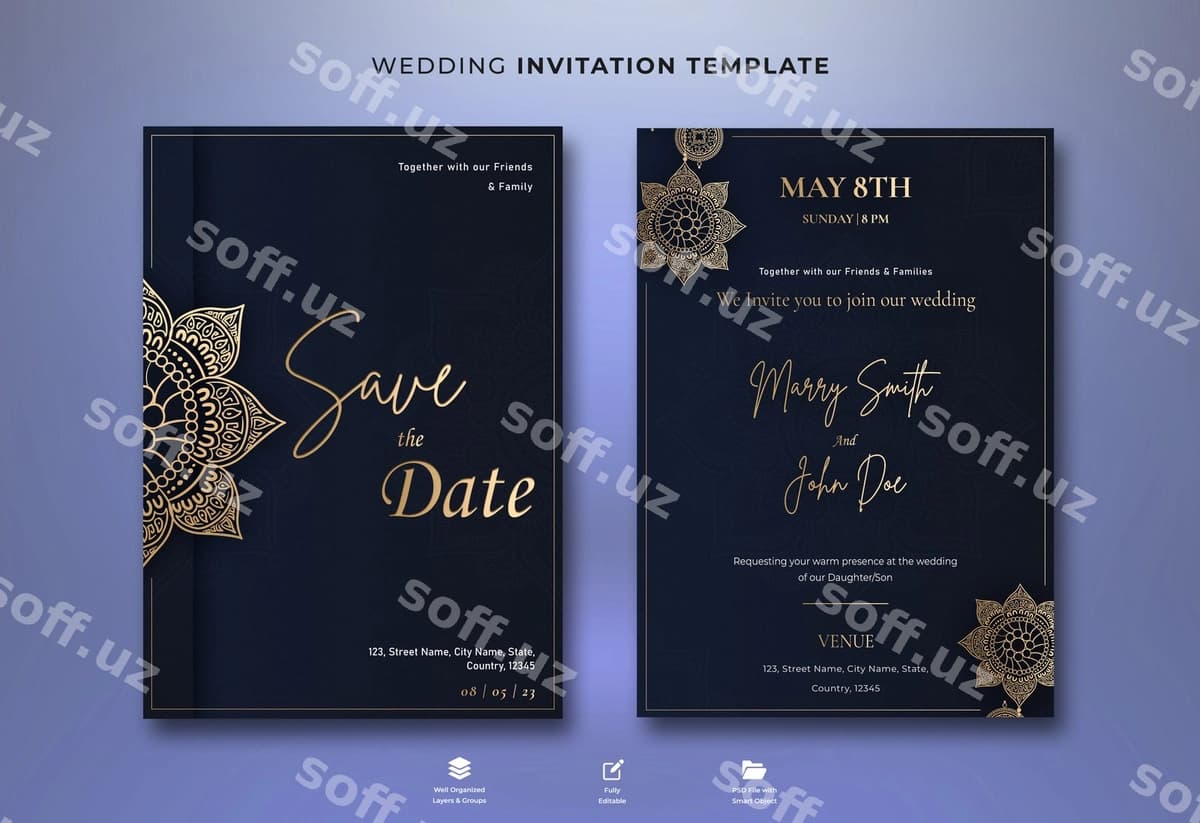 Gulli soddalash taklifnoma shabloni | Floral engagement invitation template
