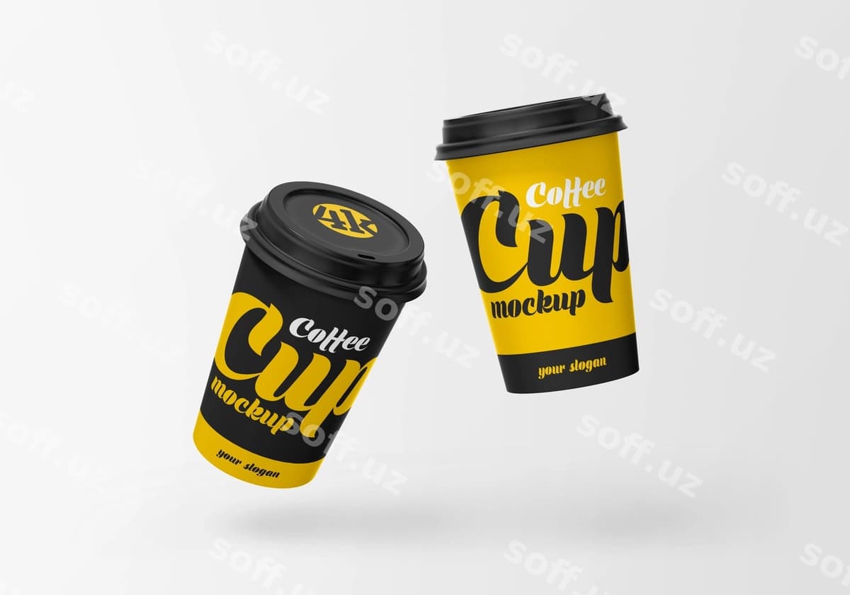 Uçuvchi qog'oz qahve stakani namunasi | Flying paper coffee cup mockup