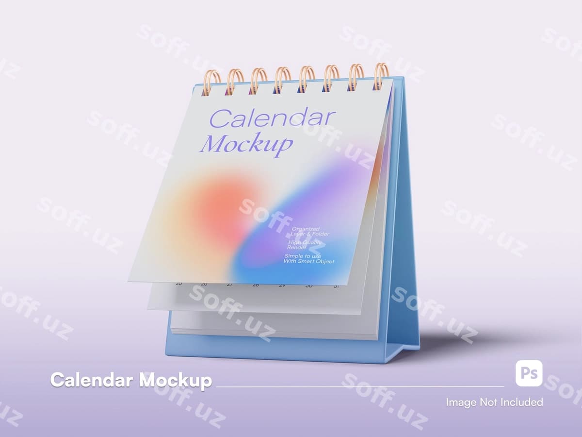 Old ko'rinishdagi taqvim stoli 3D psd maket | Front view calendar desk 3d mockup psd