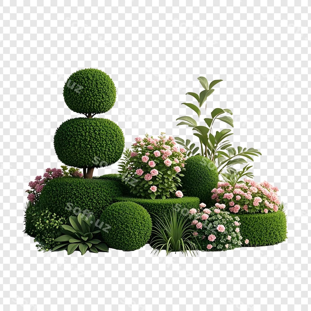 Bog' gulari va yashil chuqurlar | Garden flowers bushes with green bush