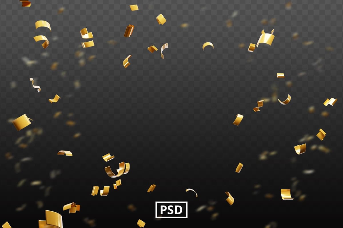 Haqiqiy oltin bayram konfeti shaffof fon oltin | Realistic gold celebration confetti transparent background golden