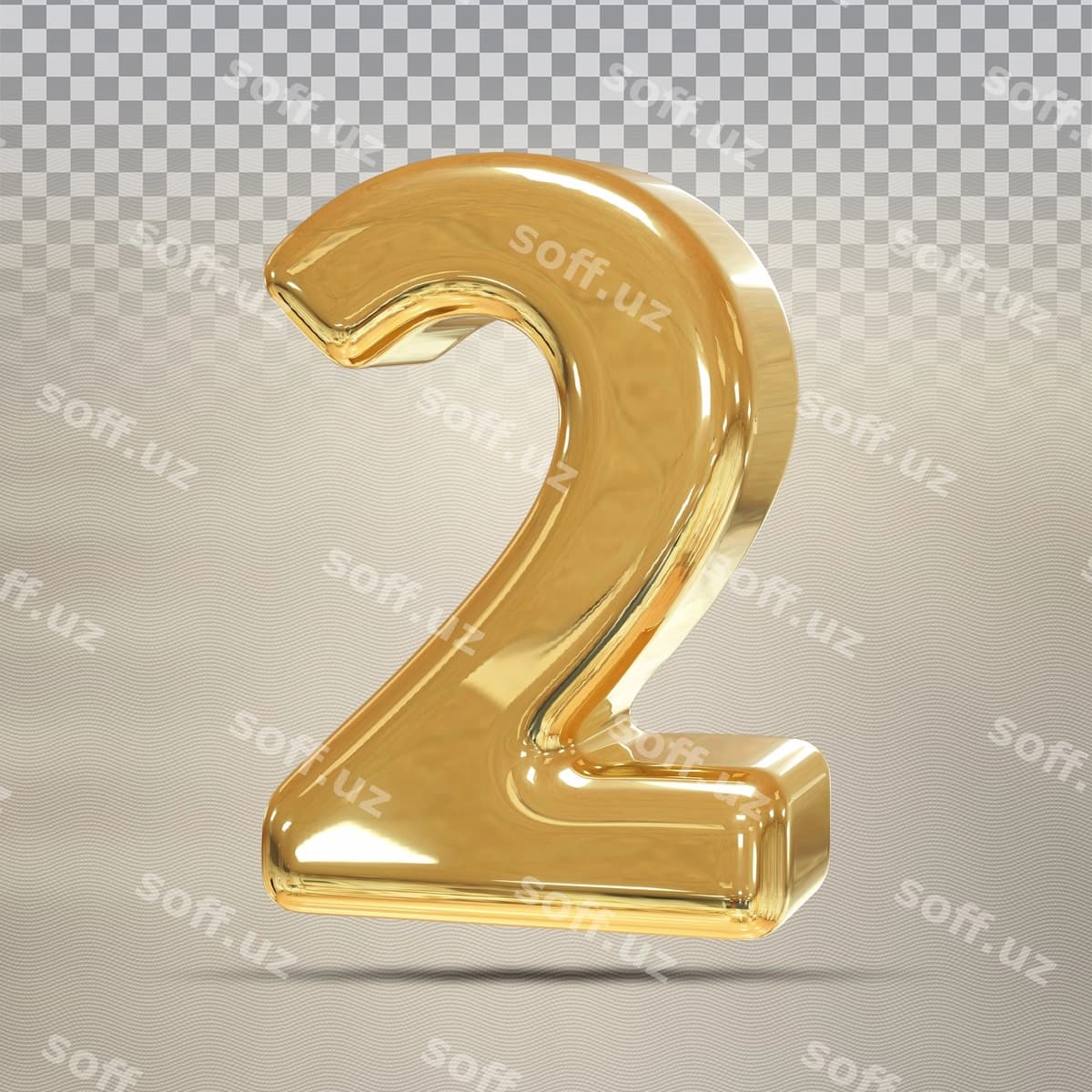Oltin raqam 2 3D render hashamat | Golden number 2 3d render luxury
