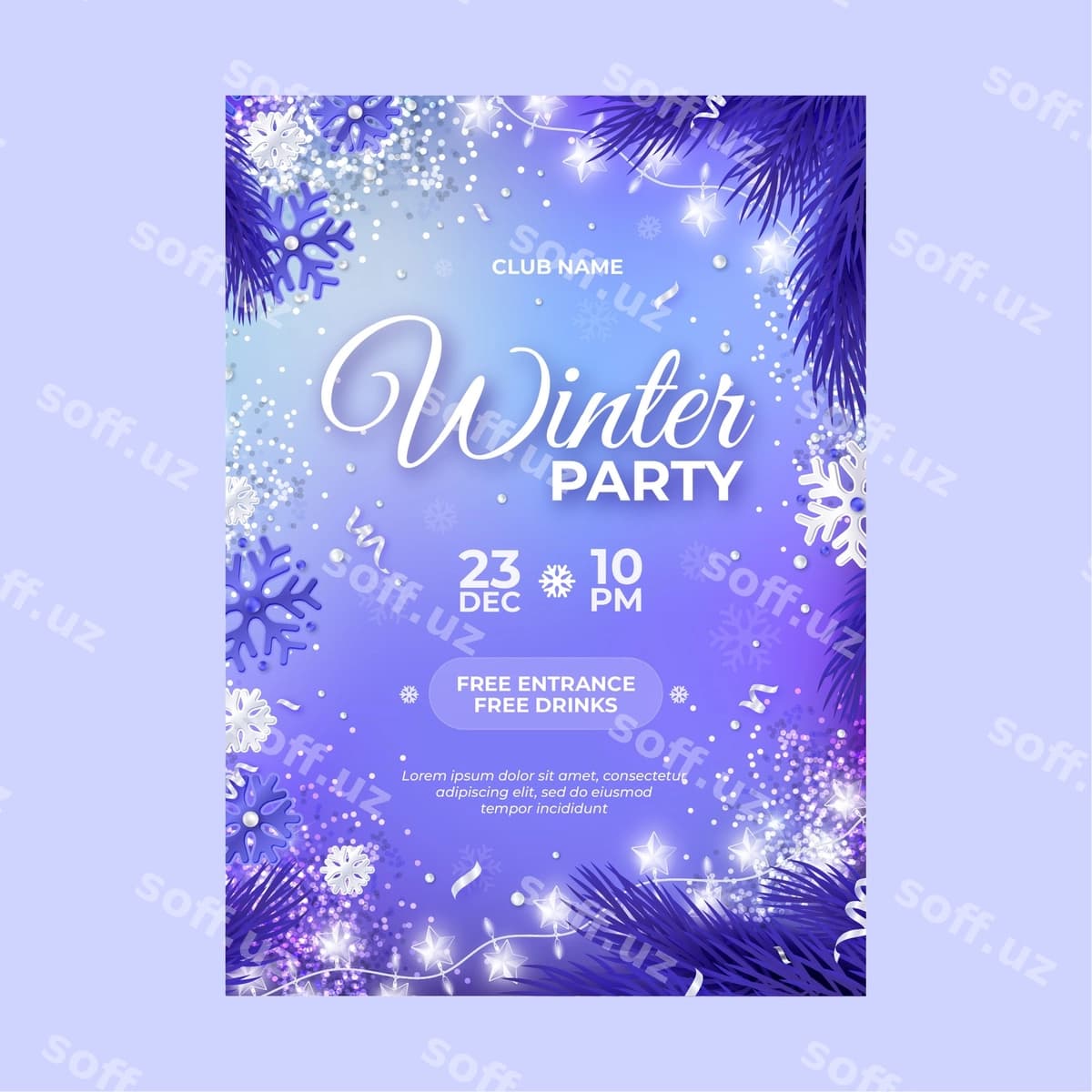 Gradient qish to'yxona poster shabloni | Gradient winter party poster template