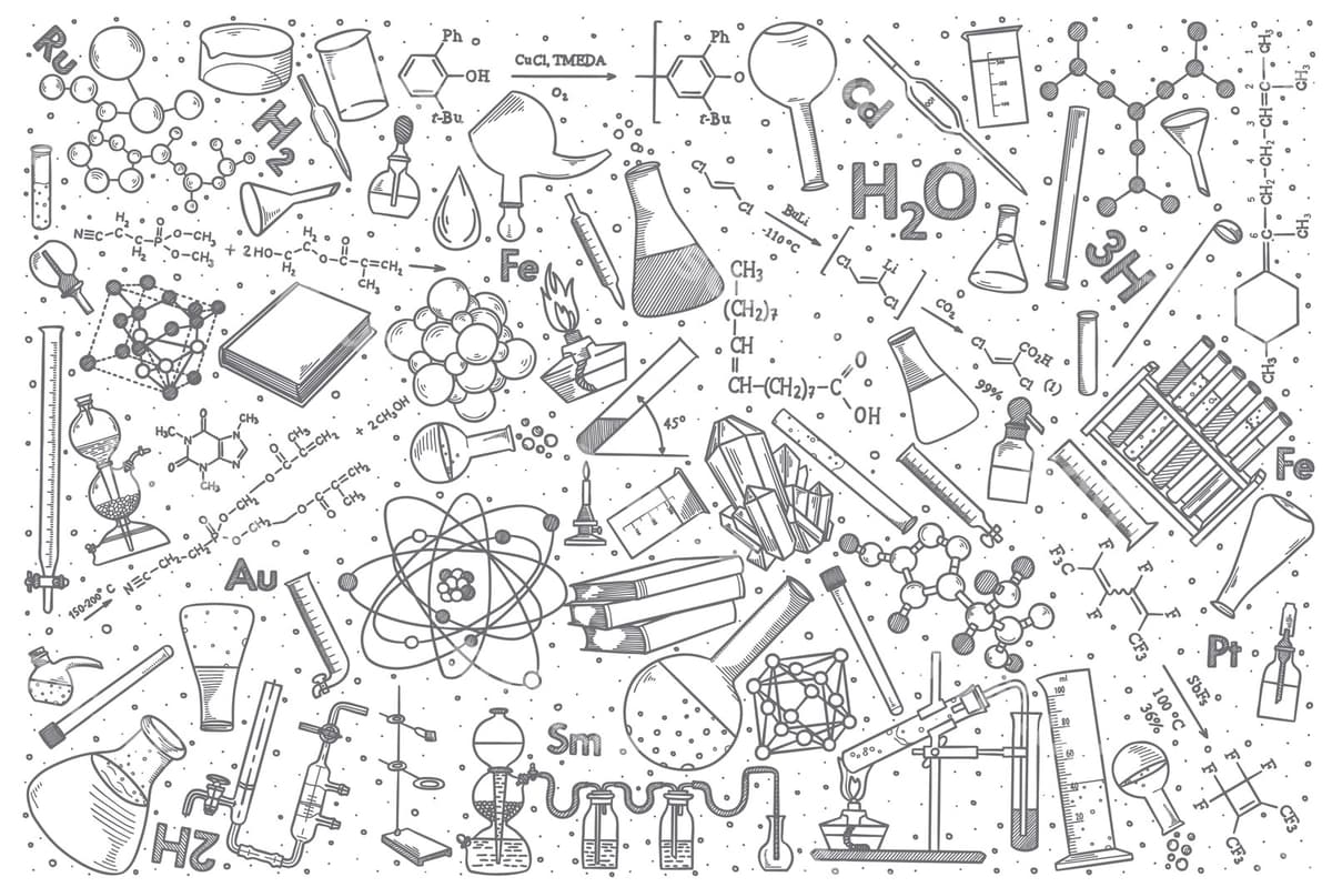 Qo'lda chizilgan kimyo vektorli doodle to'plami | Hand drawn chemistry vector doodle set