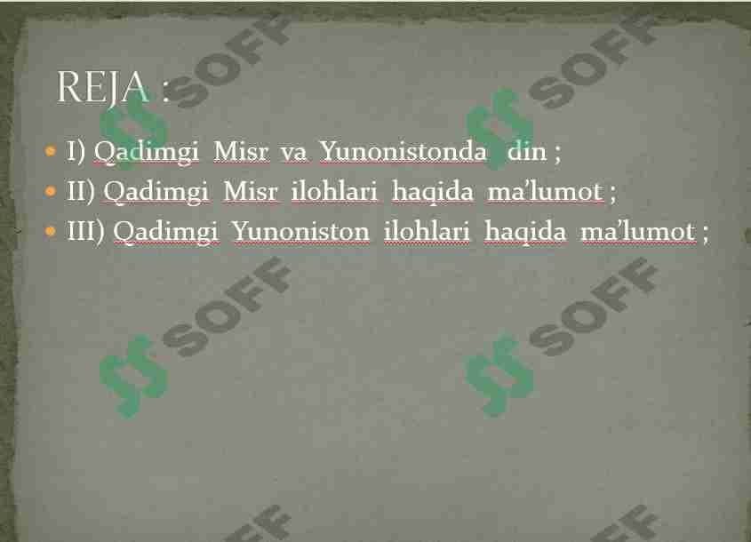 QADIMGI  MISR VA YUNONISTON  ILOHLARI