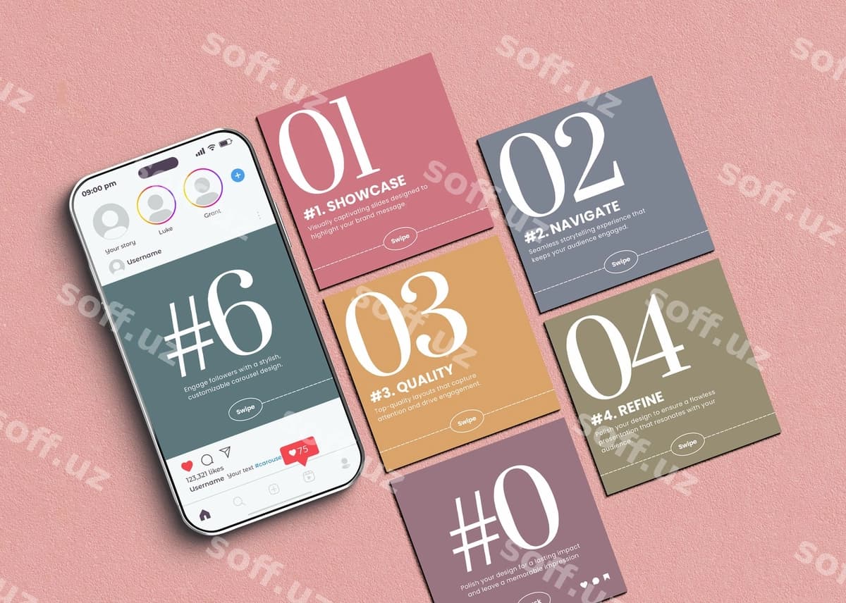 Instagram karusel post mockup shabloni | Instagram carousel post mockup template