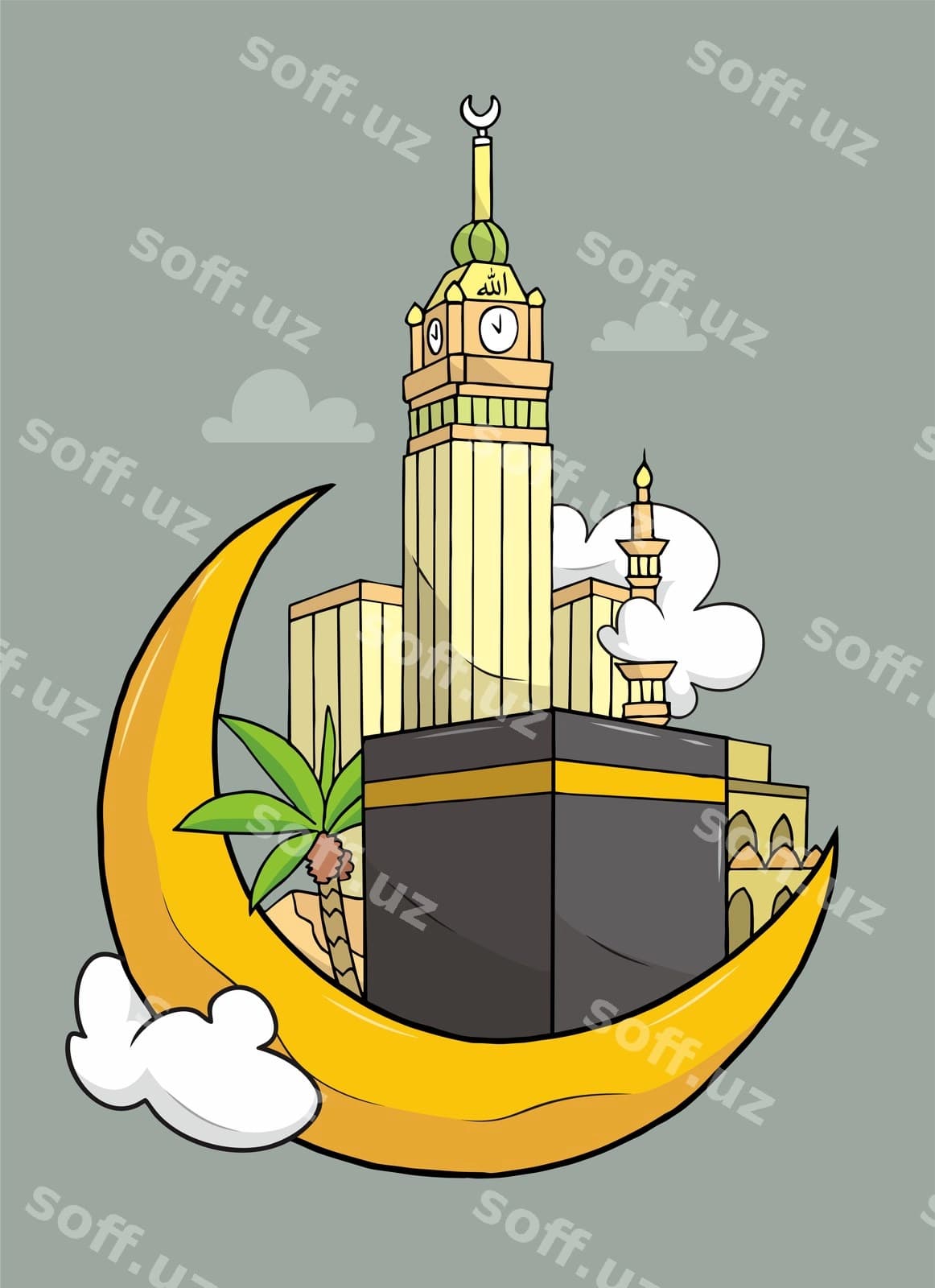 Kaaba oy qo'l bilan chizilgan uslub | Kaaba moon hand drawn style