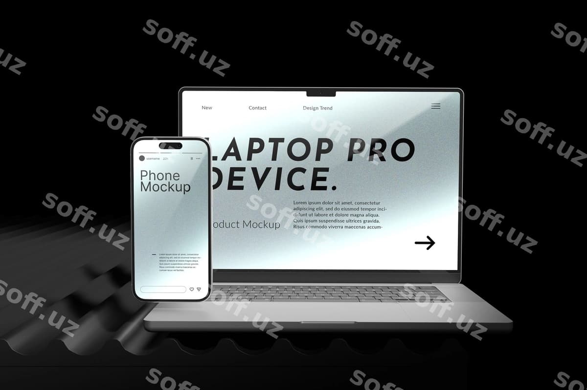 Laptop telefon qurilma mockup | Laptop phone device mockup