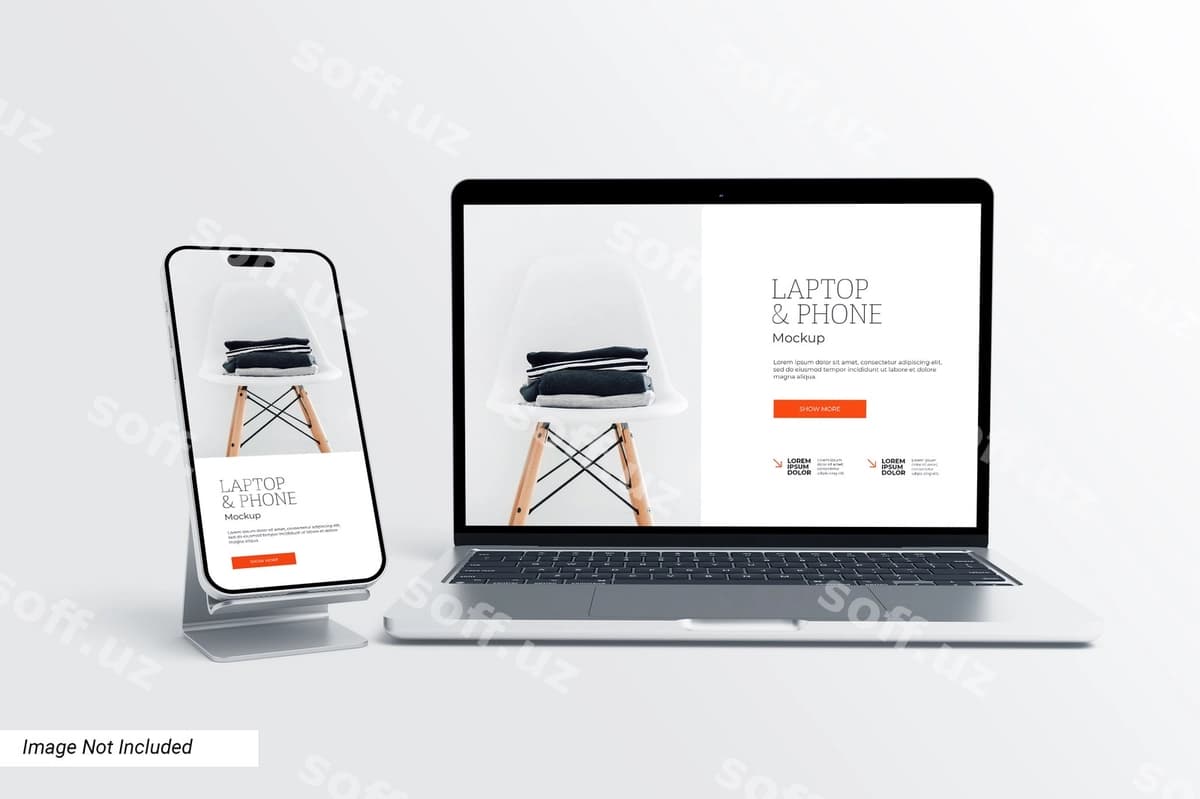 Laptop telefon ekrani halqirafli mockup | Laptop phone screen with holder mockup