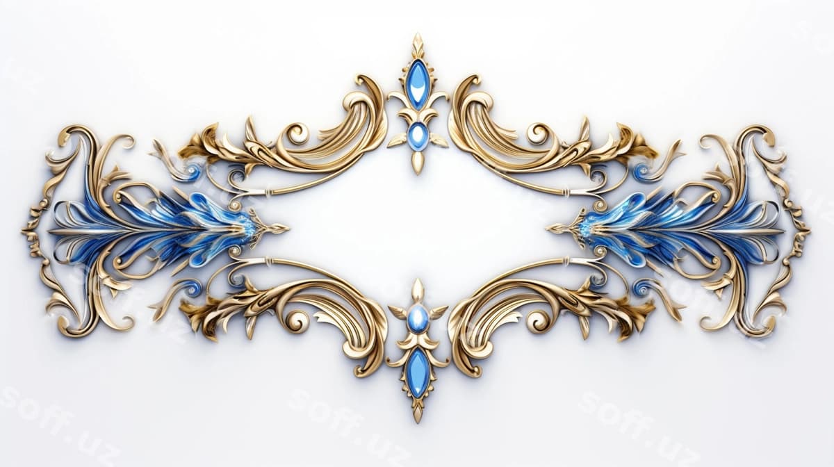 Hashamatli oltin ko'k ramka oq fon | Luxury gold blue frame white background