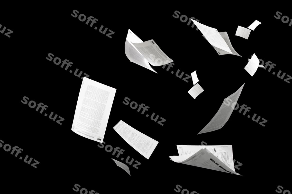 Ko'plab uchib ketayotgan biznes hujjatlari ajralgan | Many flying business documents isolated