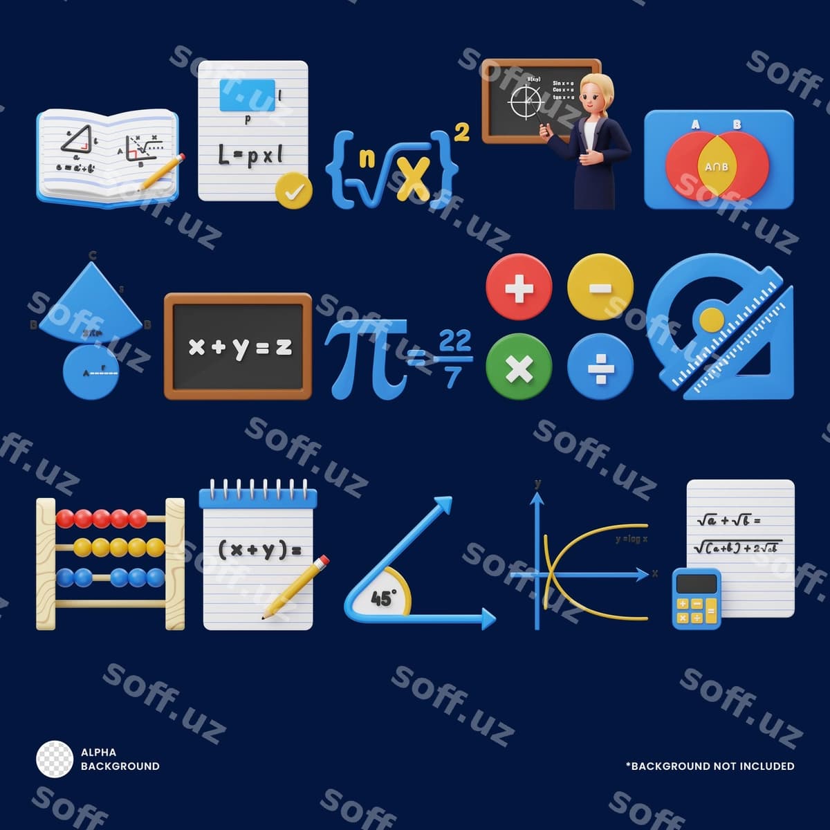 Matematika 3D ikonlar to'plami | Mathematics 3d icon set
