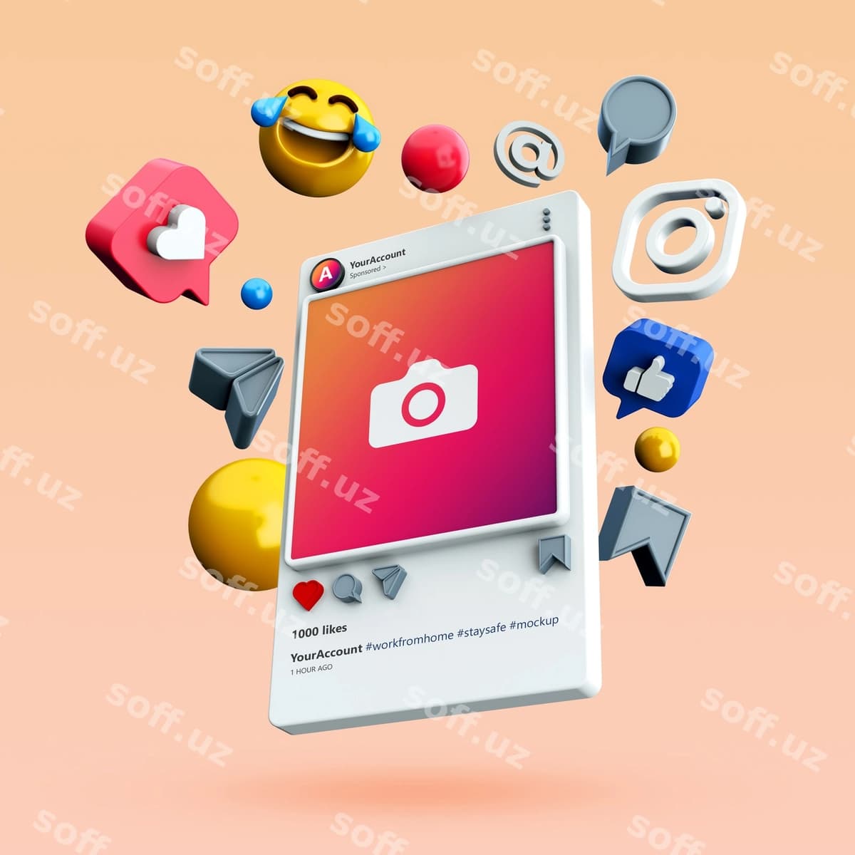 Mockup 3d instagram ijtimoiy media posti | Mockup 3d instagram social media post