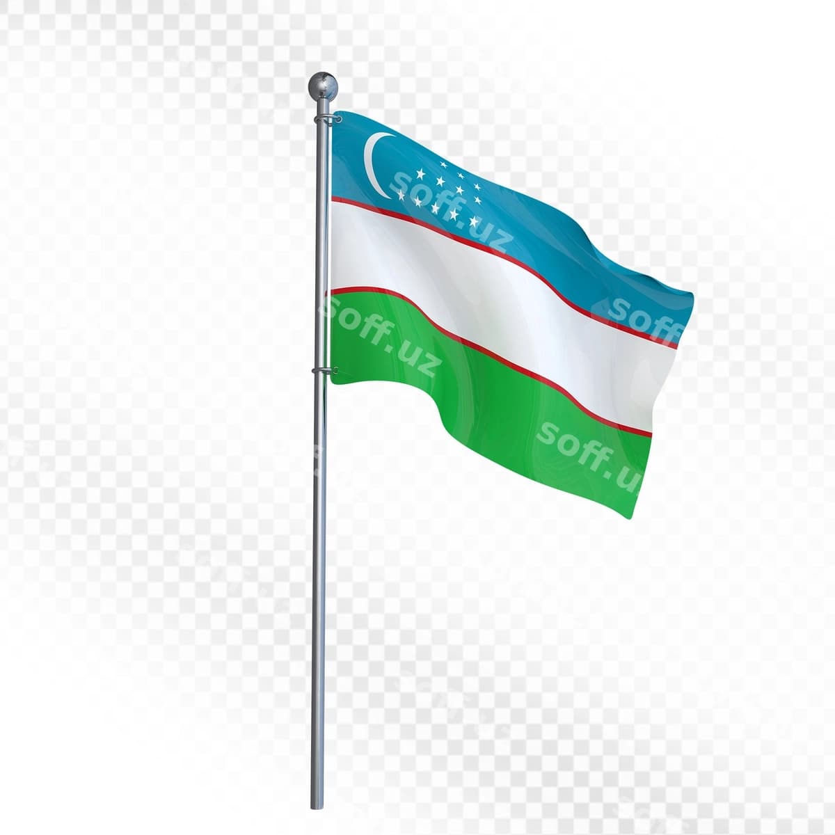 Milliy Oʻzbekiston bayrogʻi uygʻotida koʻrıngan | National flag uzbekistan waving pole
