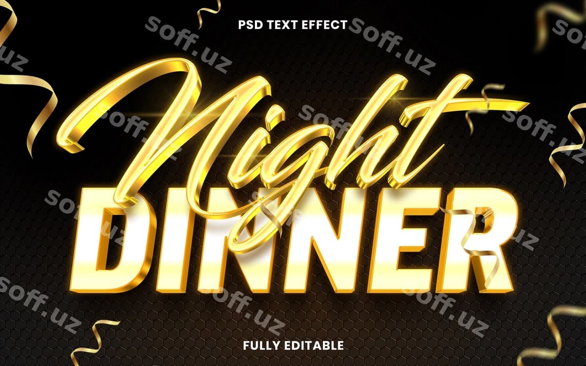 Kechki ovqat psd matn effekti | Night dinner psd text effect