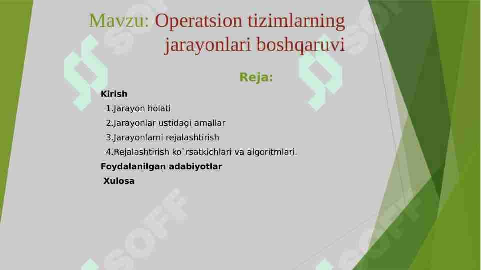 Operatsion tizimlarning jarayonlari boshqaruvi
