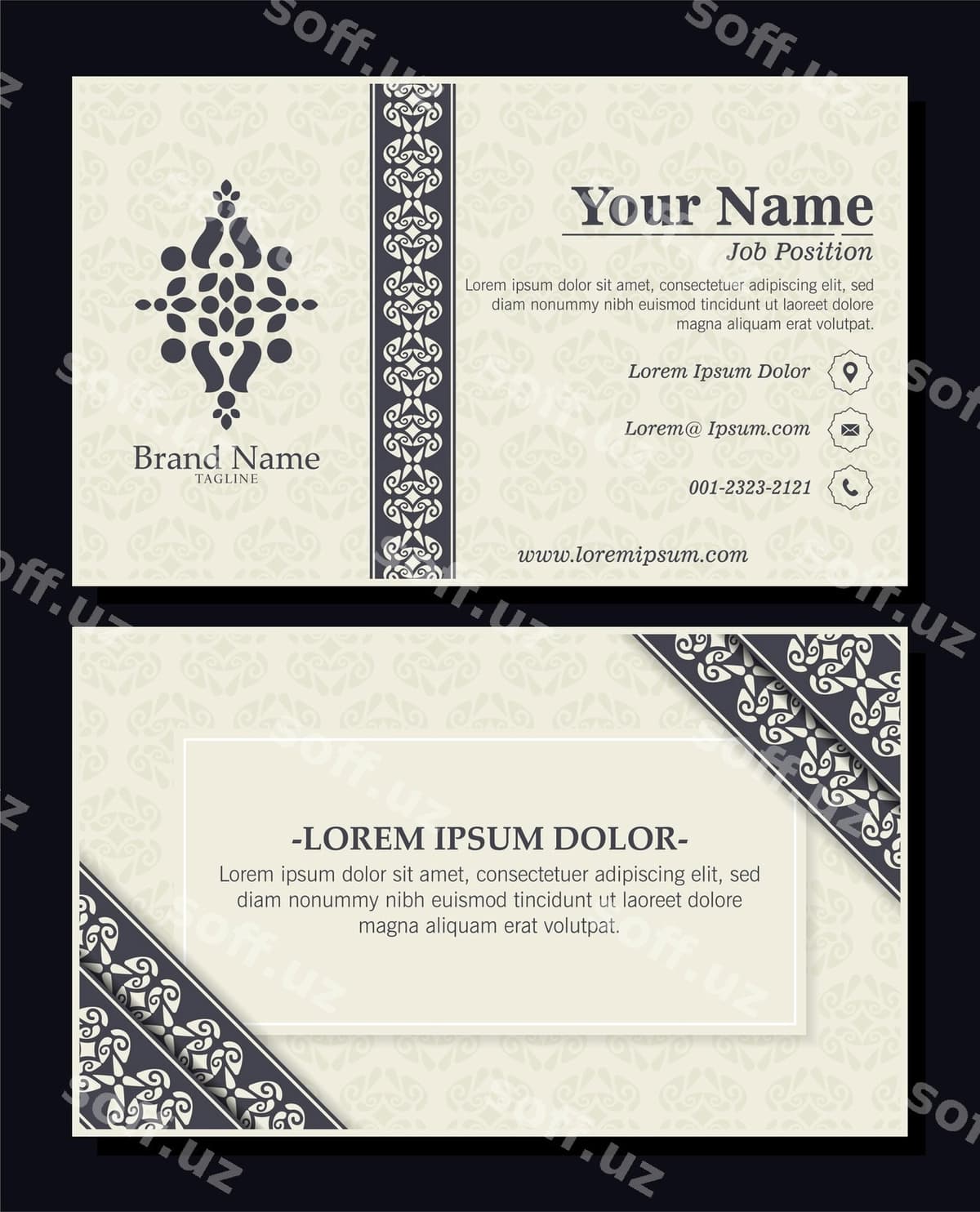 Dekorativ naqsh biznes-kartochka dizayni | Ornament pattern business card design