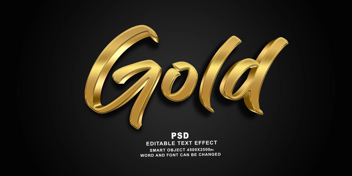 Oltin 3D tahrirlanadigan fotoshop matn effekti uslubi | Gold 3d editable photoshop text effect style