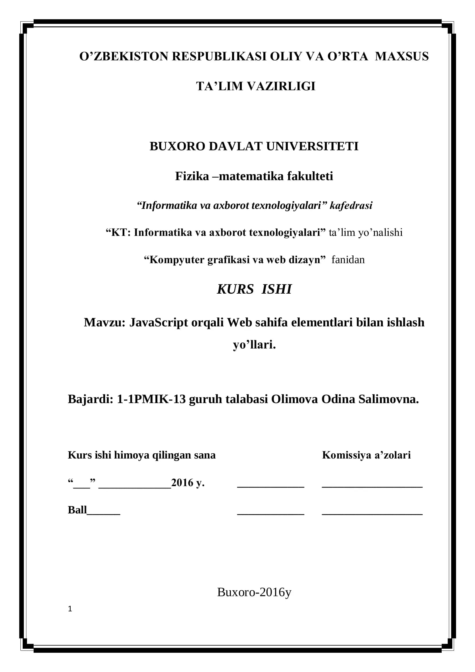 JavaScript orqali Web sahifa elementlari bilan ishlash yo’llari