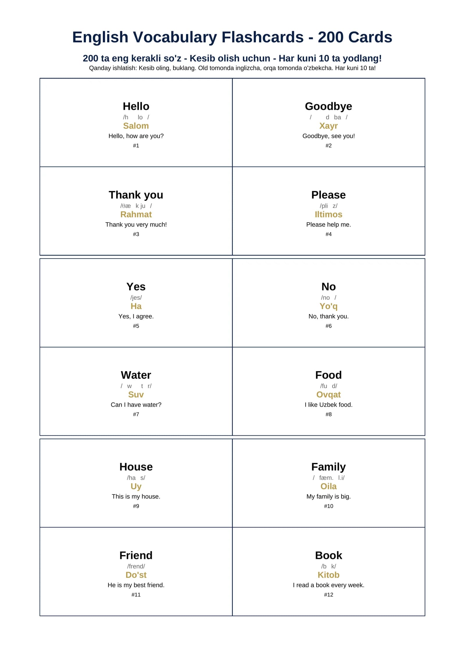 English Vocabulary Flashcards