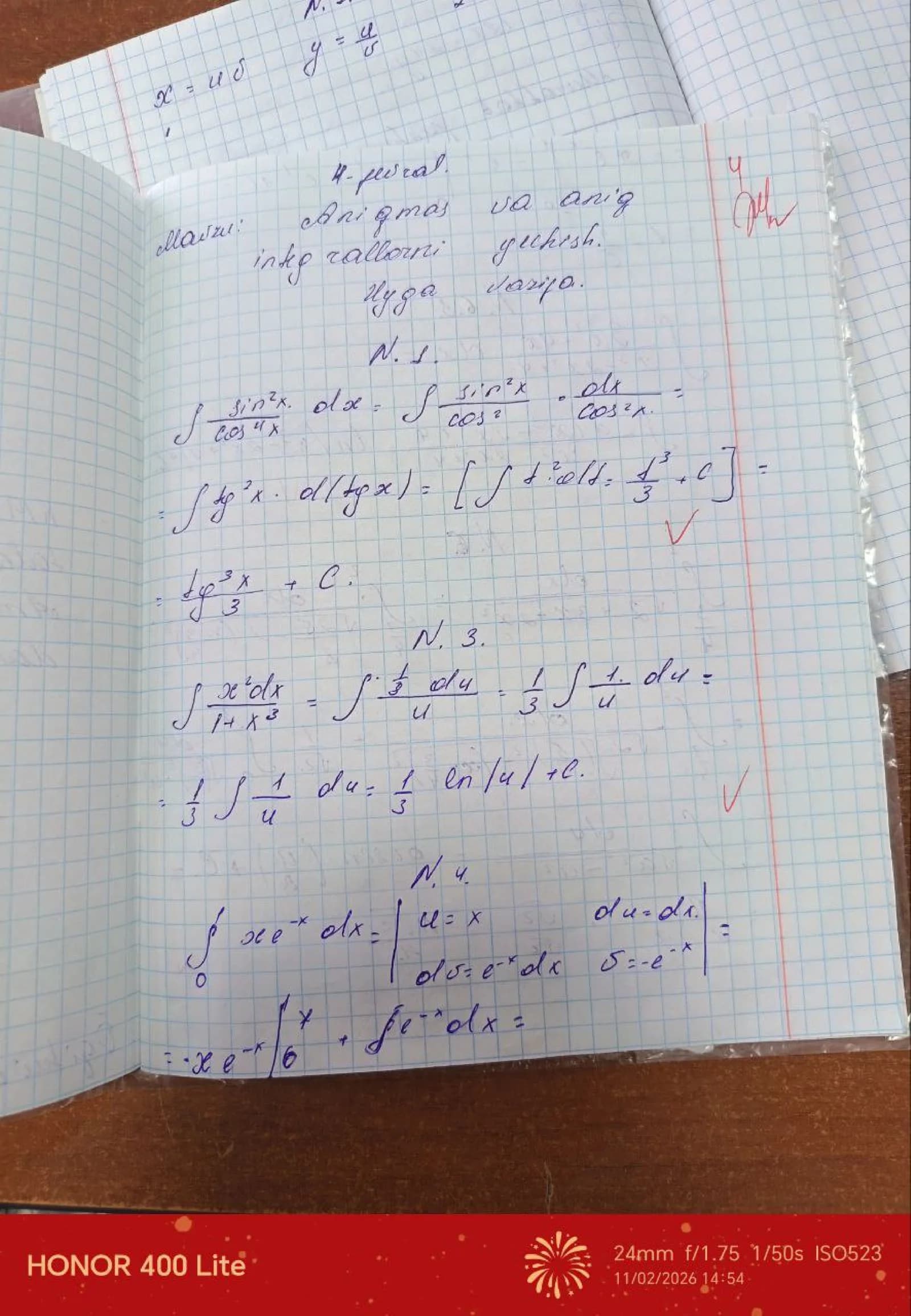Aniqmas va aniq integral bo'yicha misollar