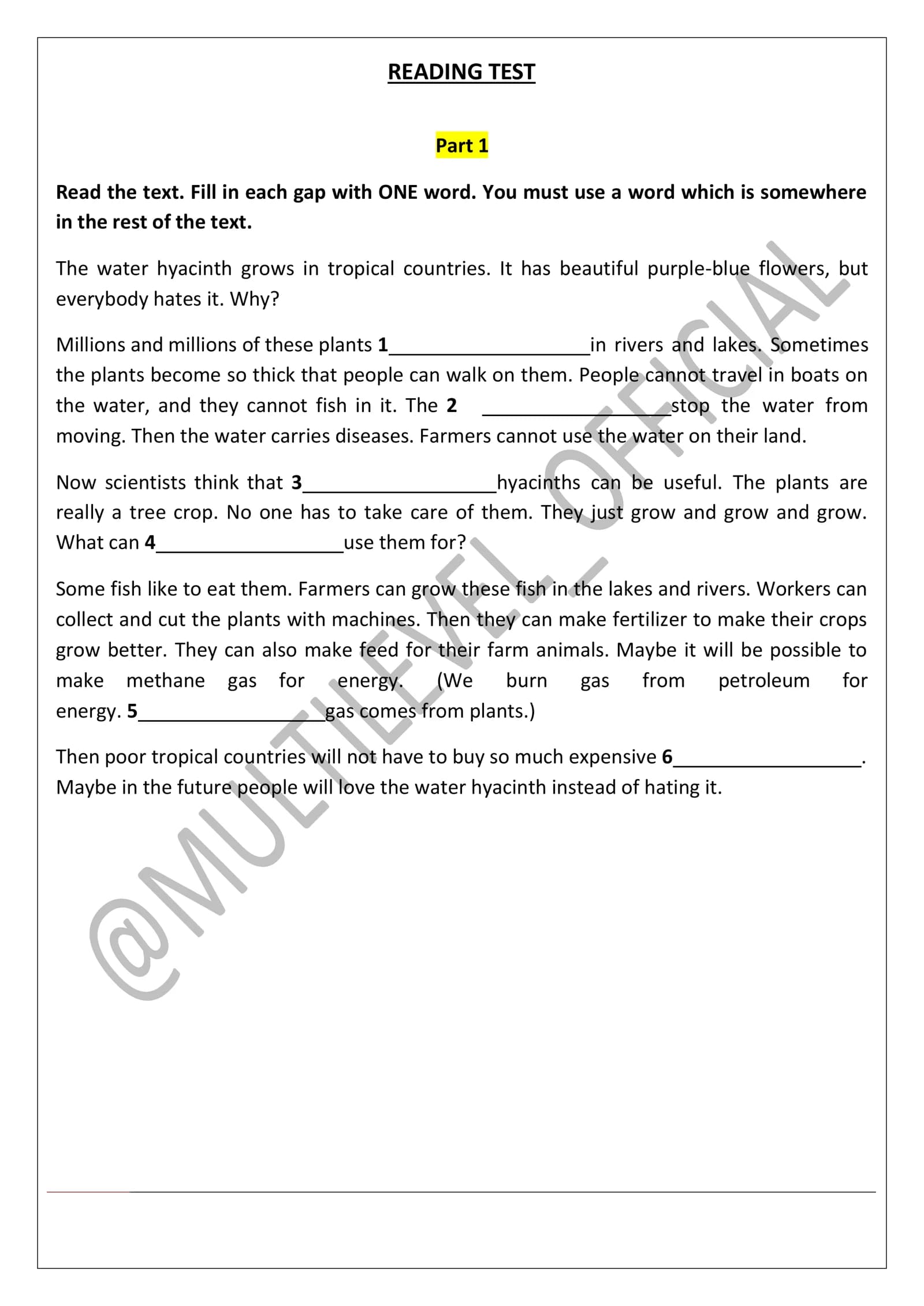 Reading Test Part 1