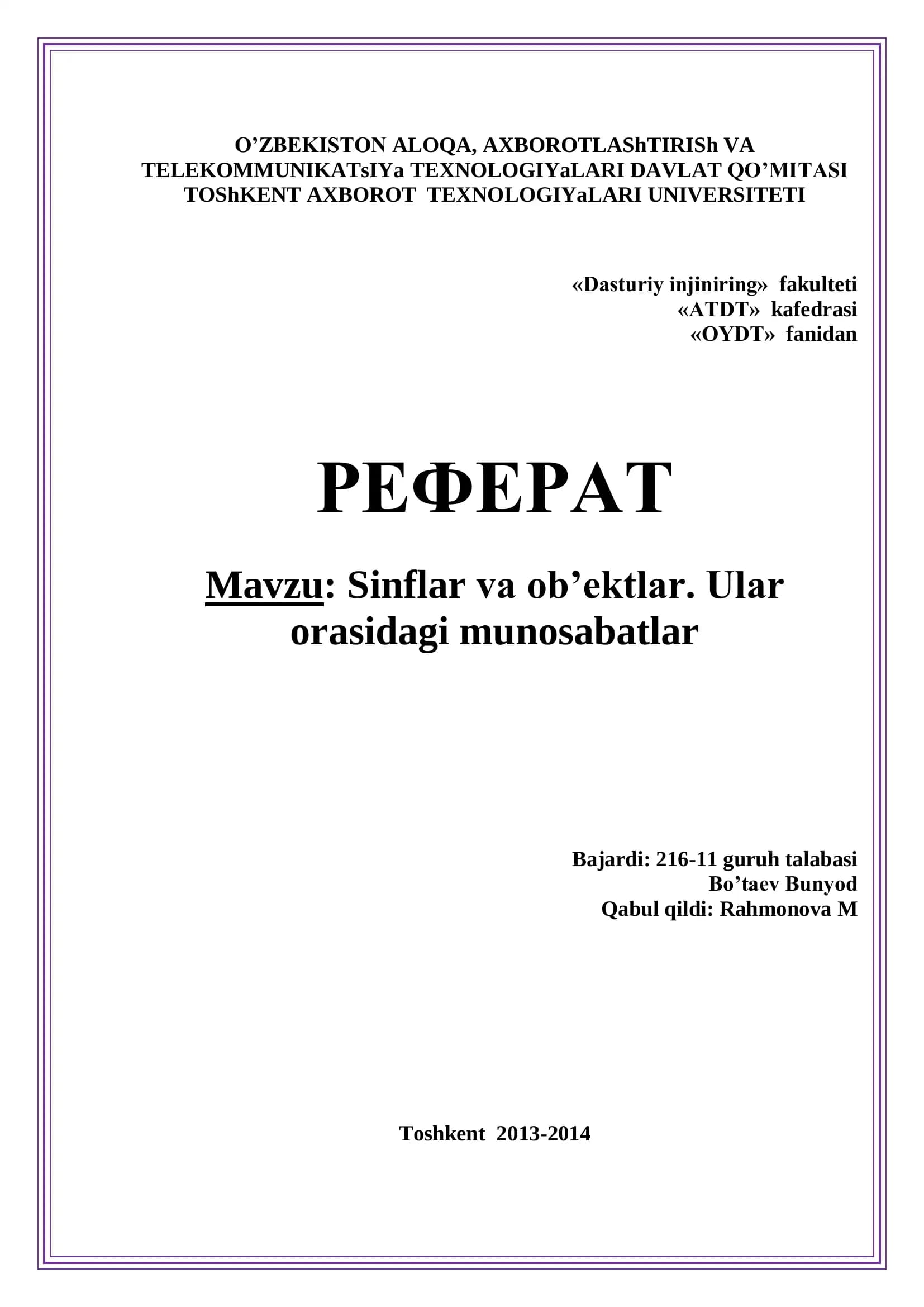 Sinflar va ob’ektlar