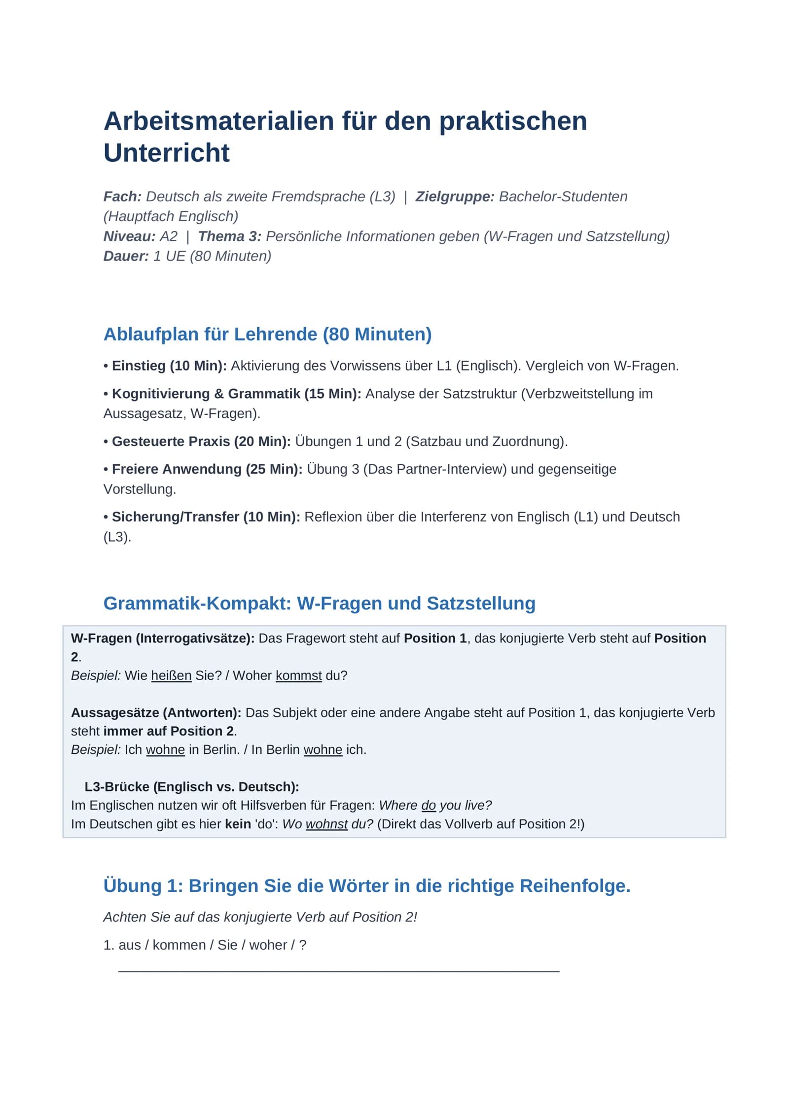 Arbeitsmaterialien für den praktischen Unterricht