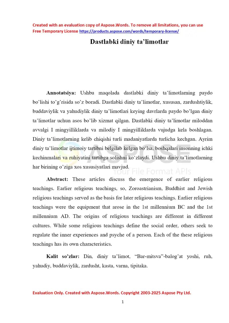 Dastlabki diniy ta’limotlar