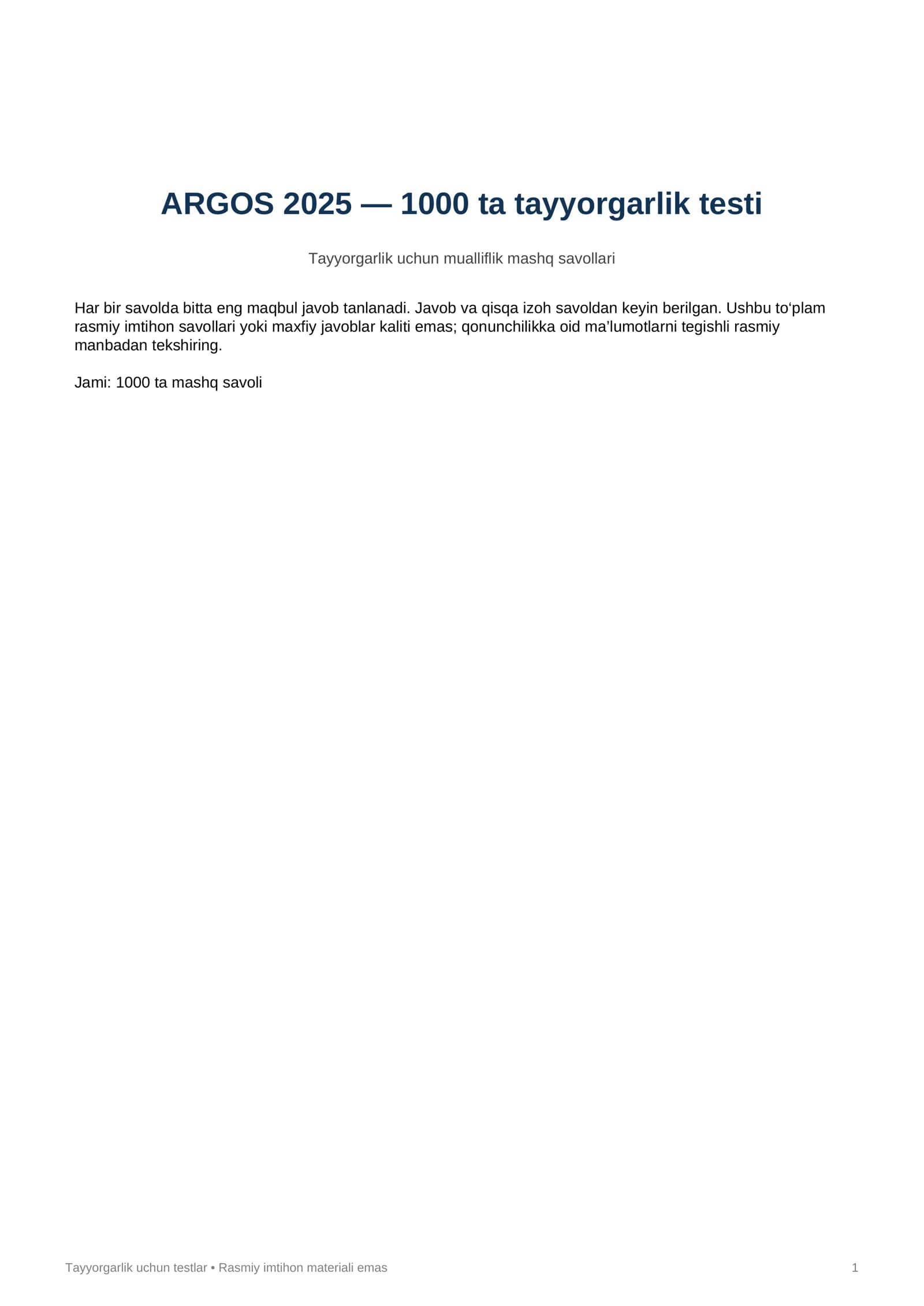 ARGOS 2025 — 1000 ta tayyorgarlik testi