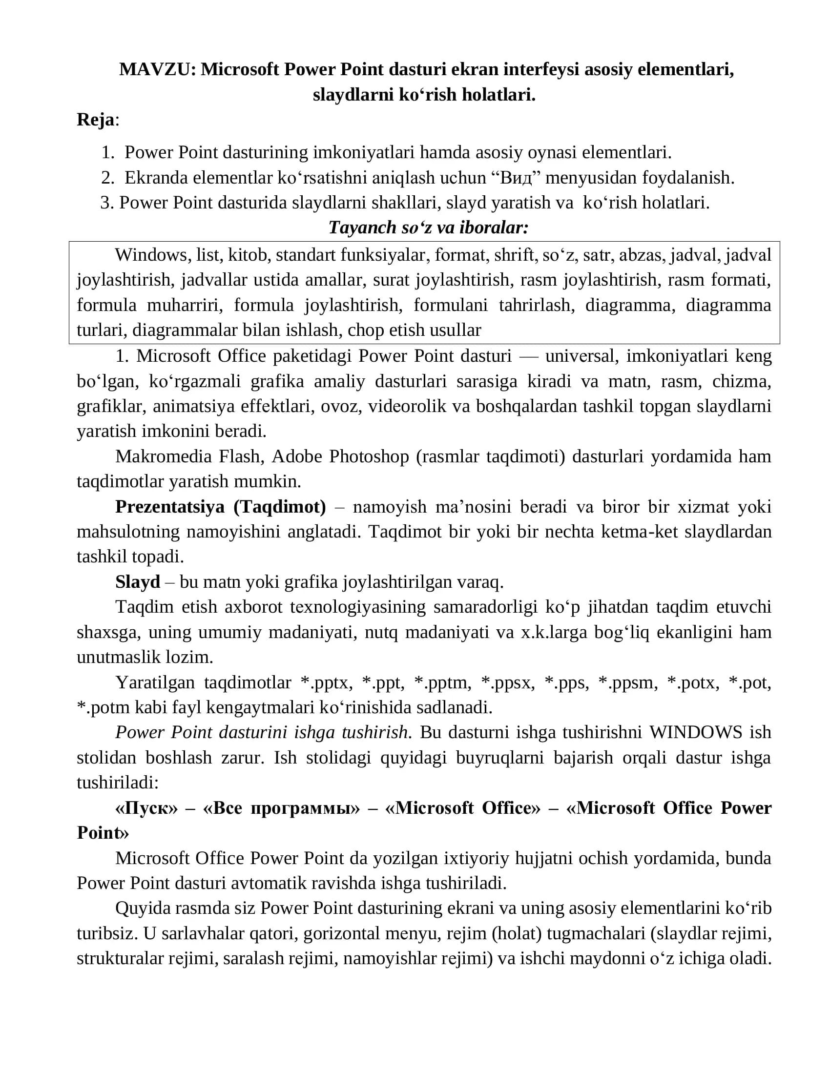 Microsoft Power Point dasturi
