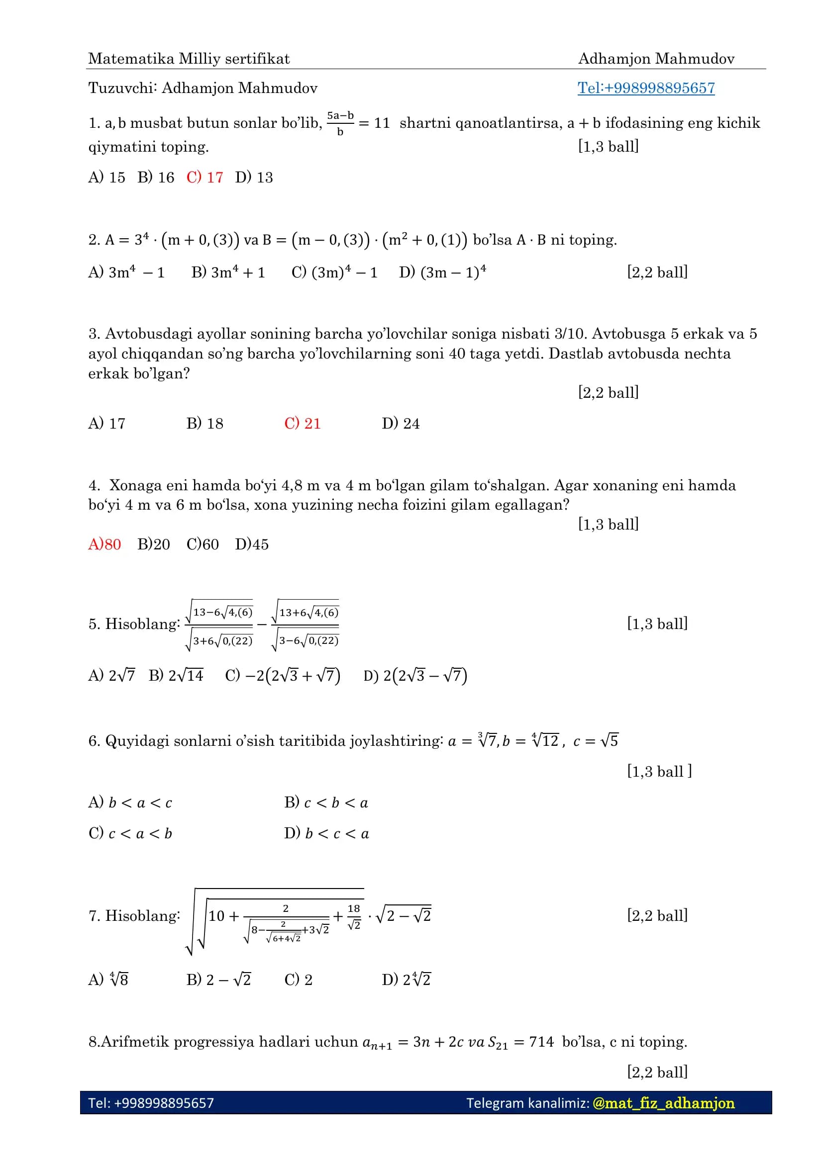 Matematika Milliy sertifikat