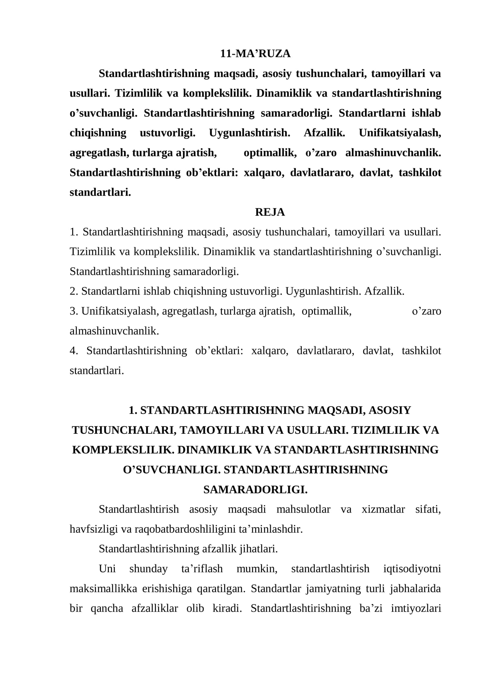 standartlashtirish boʻyicha MA’RUZA
