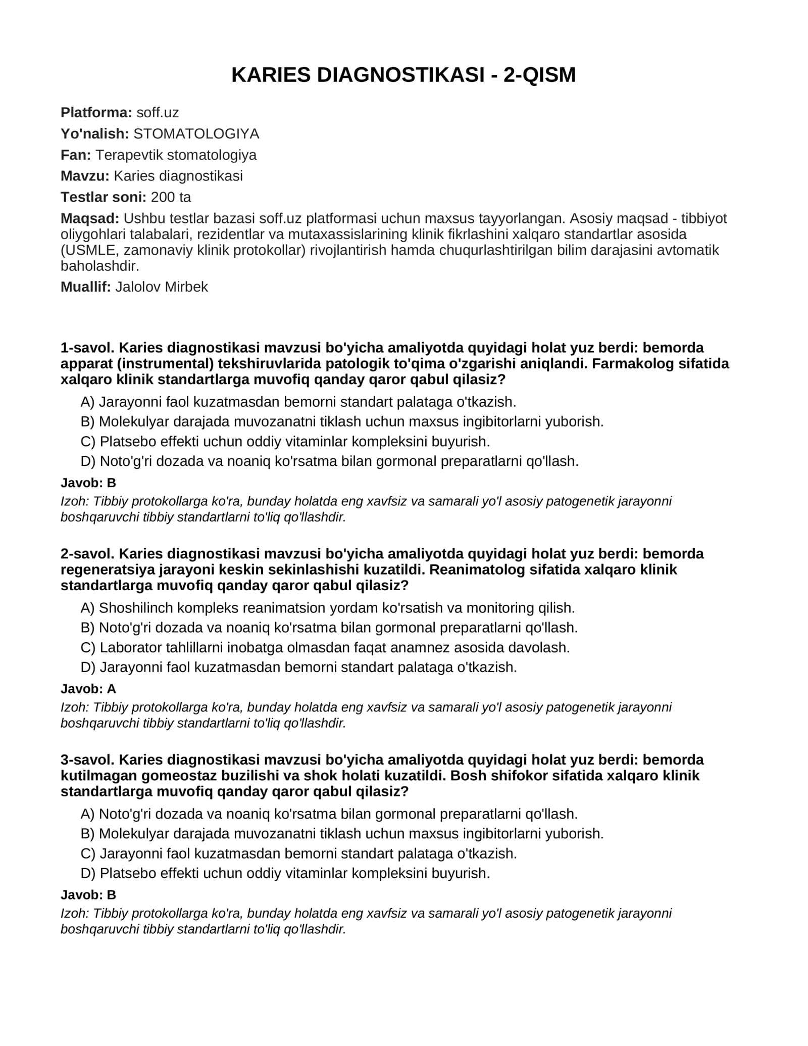 KARIES DIAGNOSTIKASI - 2-QISM