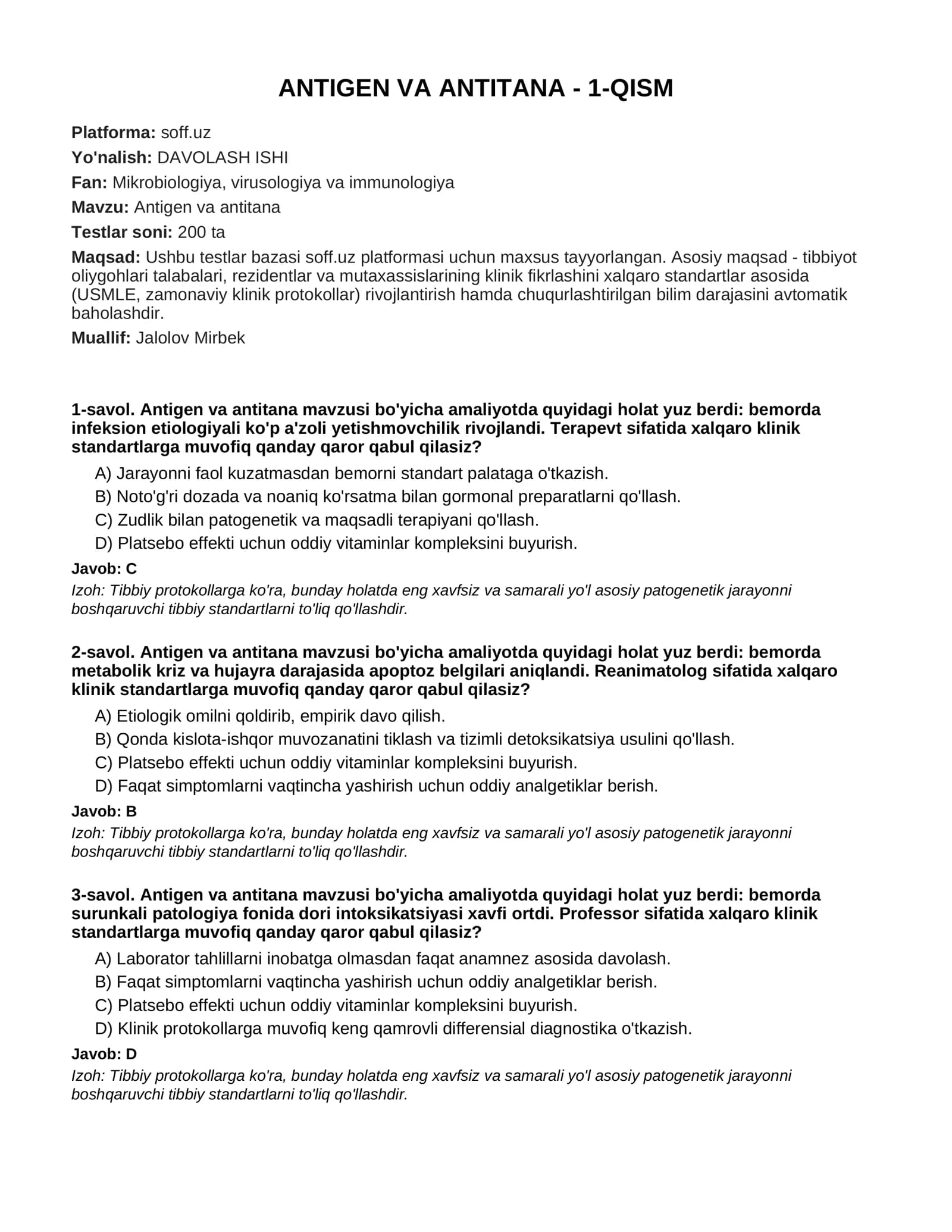 ANTIGEN VA ANTITANA - 1-QISM