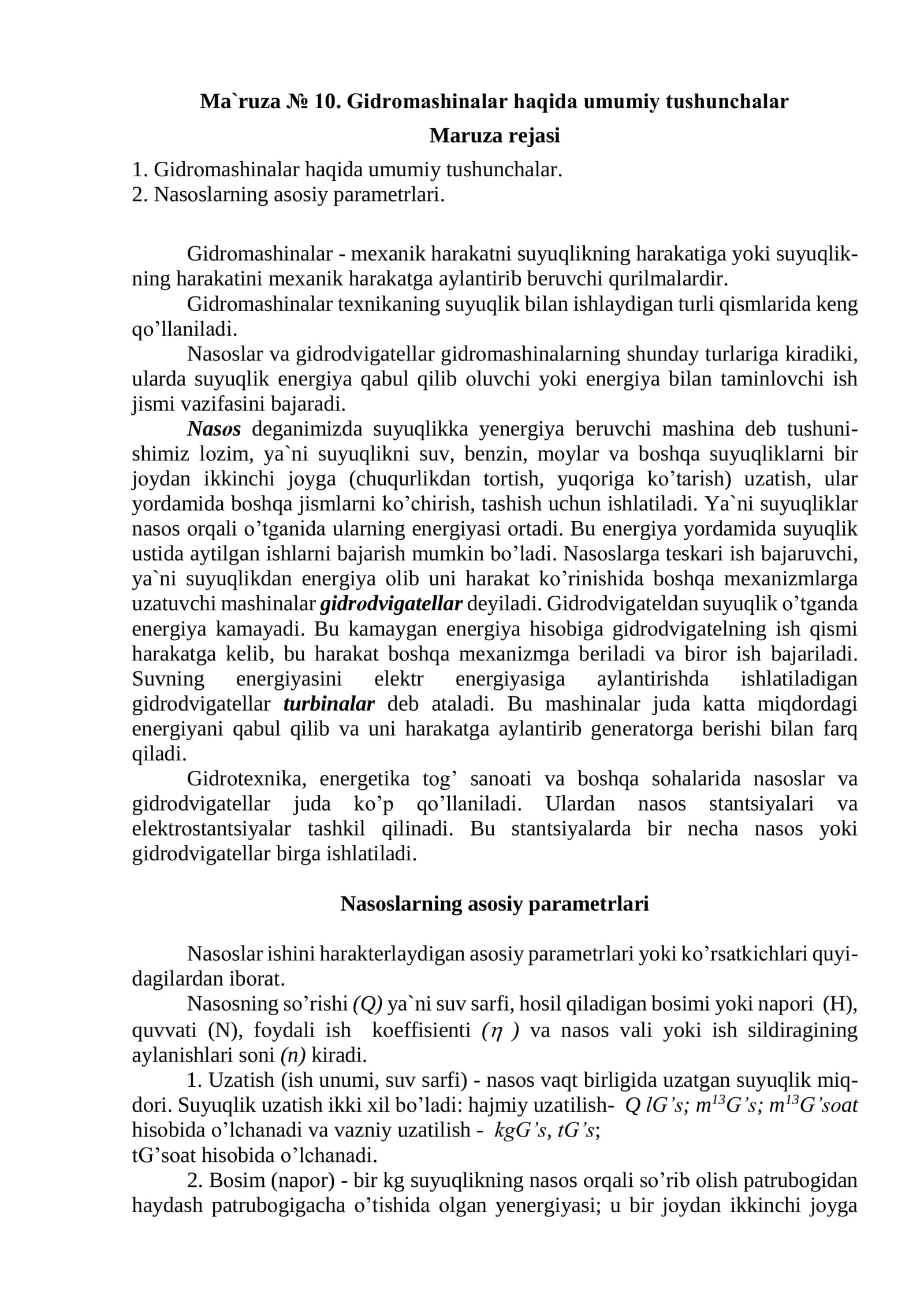 Gidrоmashinalar haqida umumiy tushunchalar