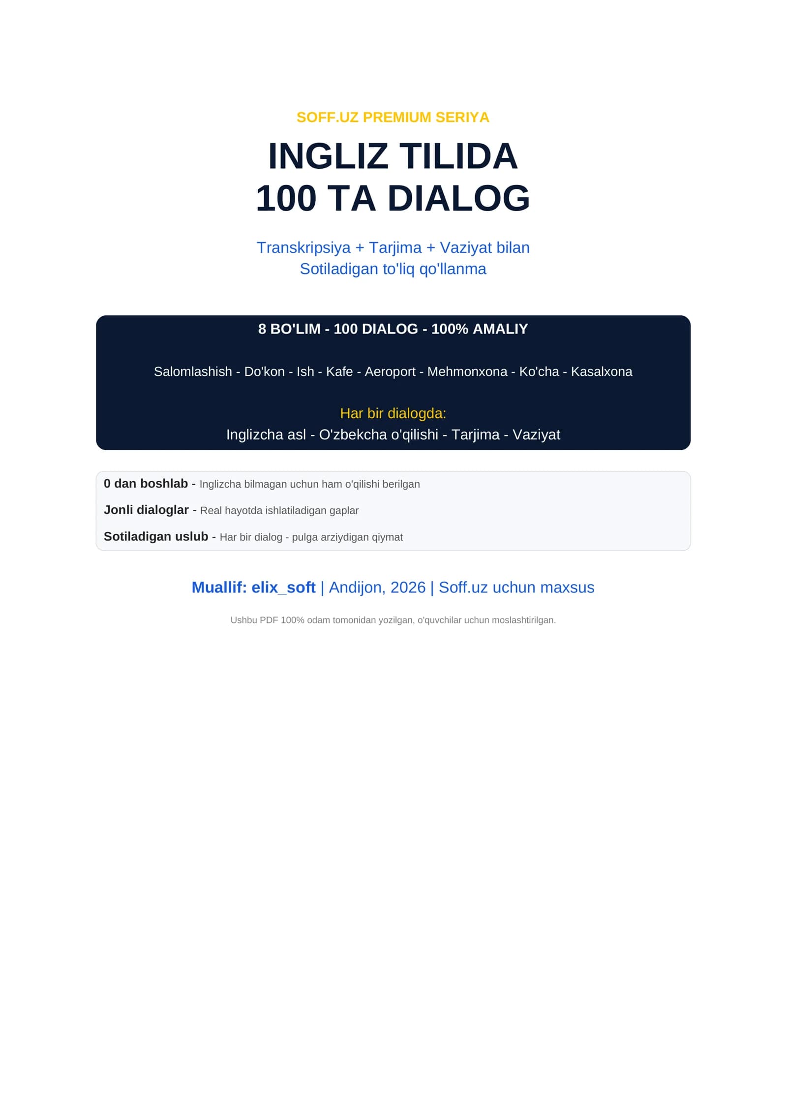 SOFF.UZ PREMIUM SERIYA INGLIZ TILIDA 100 TA DIALOG