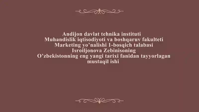 O’zbekistonning eng yangi tarixi fanidan tayyorlagan