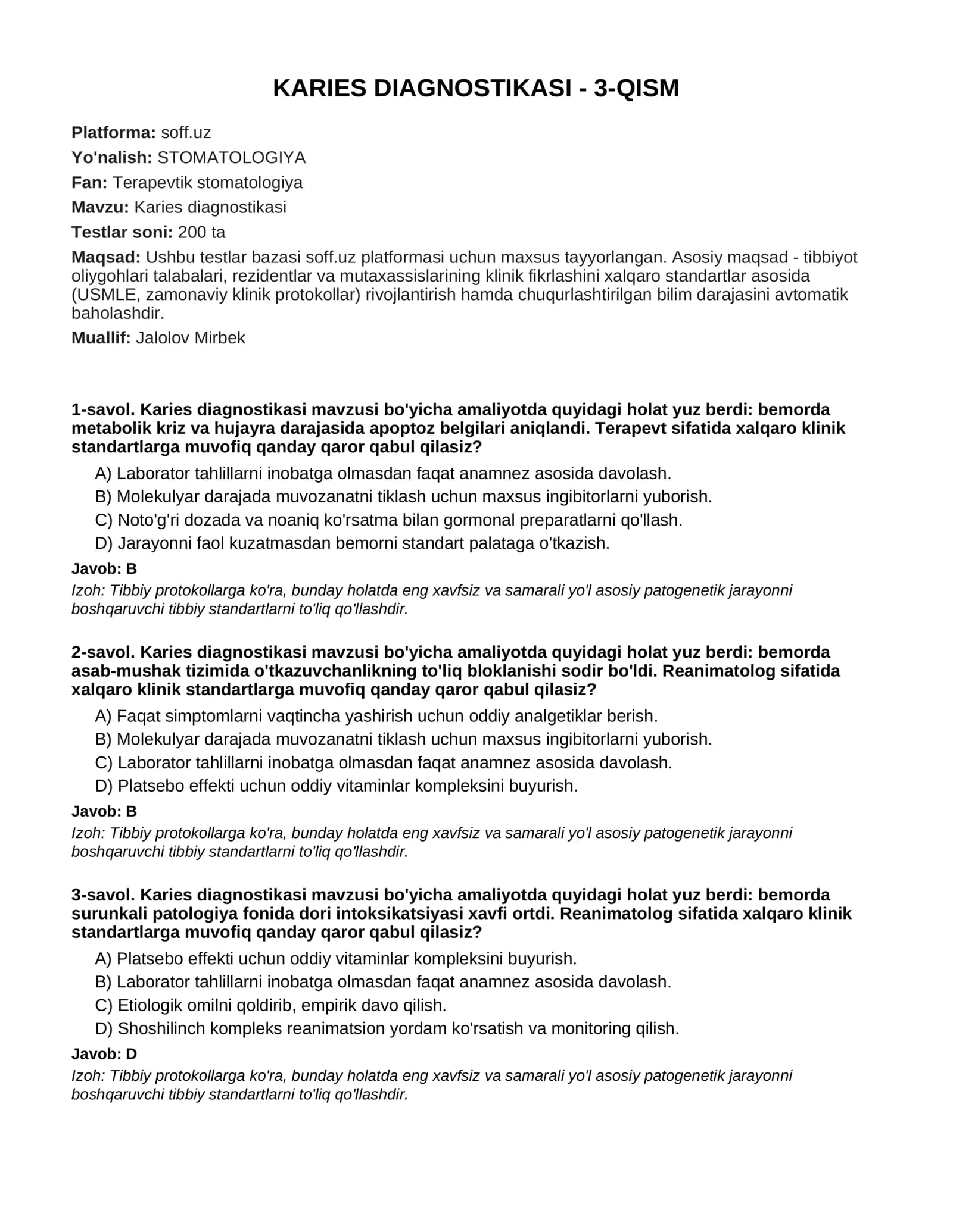 KARIES DIAGNOSTIKASI - 3-QISM