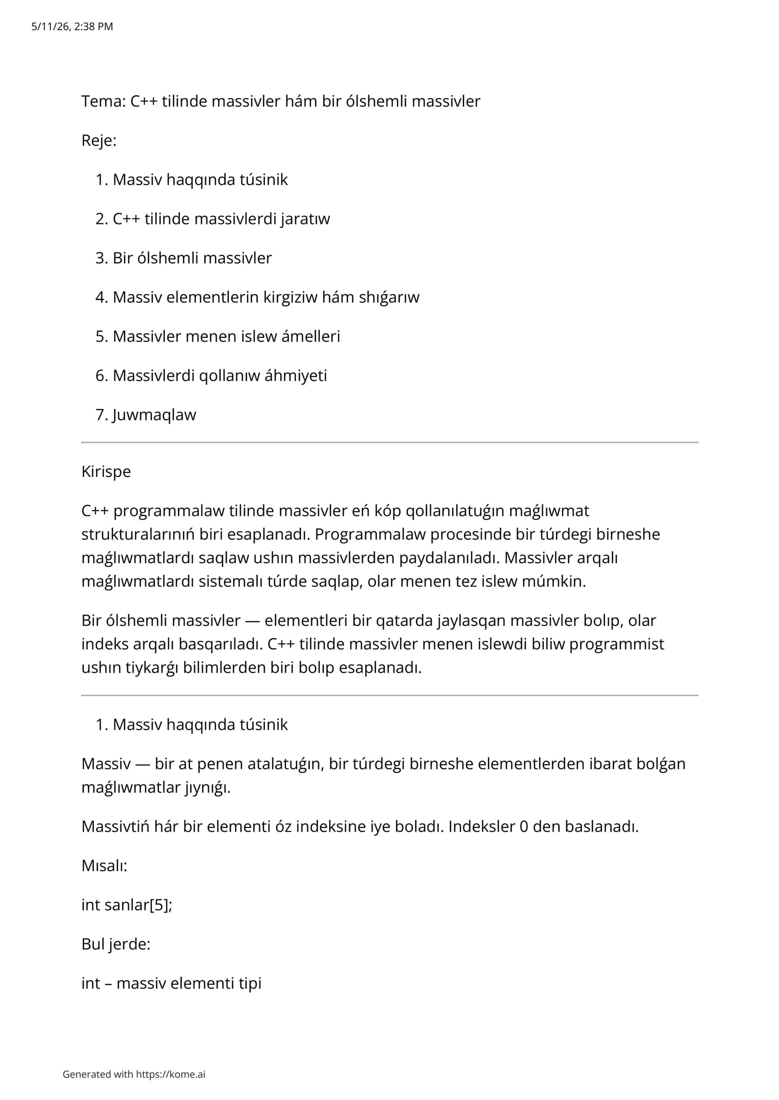 Dasturlash fanidan mustaqil ish