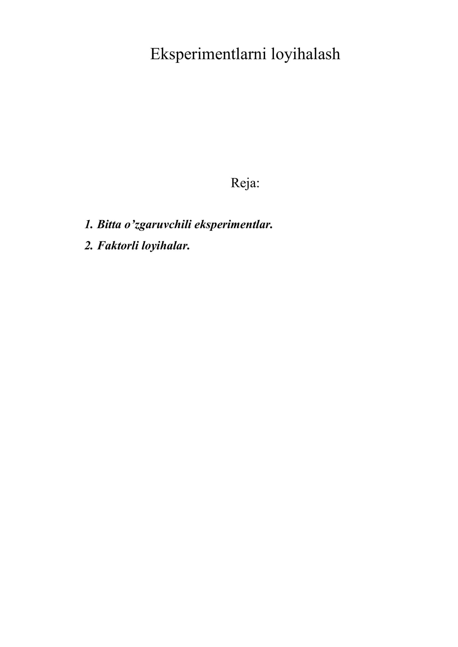 Eksperimentlarni loyihalash