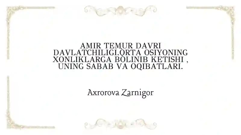 AMIR TEMUR DAVRI DAVLATCHILIGI