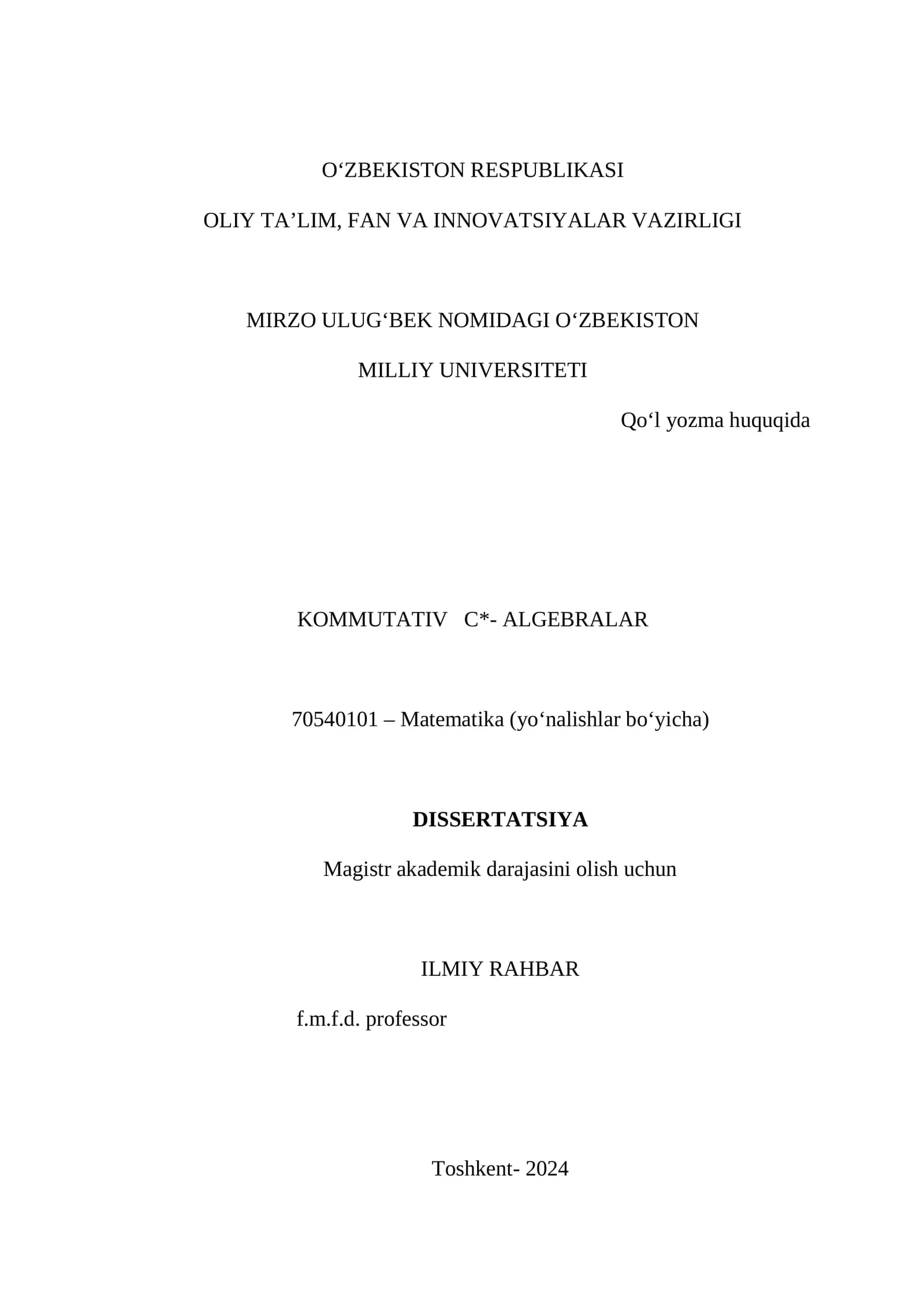 KOMMUTATIV   C- ALGEBRALAR