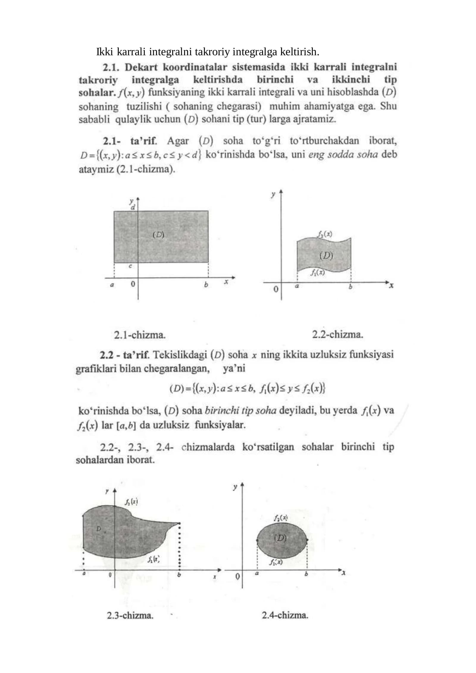 Ikki karrali integralni takroriy integralga keltirish