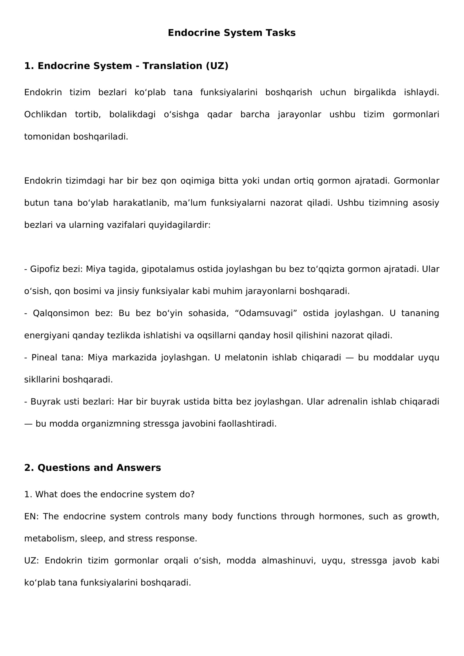 Endocrine System Tasks